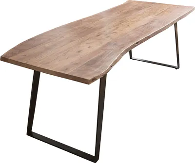 Produktbild von Esstisch Baumkante Akazie natur 240x100 schwarz schräges U-Gestell HAVANNA
