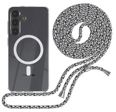 Produktbild von EAZY CASE - Handykette kompatibel mit Samsung Galaxy S25 FE, Kette zum Umhängen, Handyhülle stoßfest, Silikonhülle mit Band, Transparente Hülle, Band in Schwarz