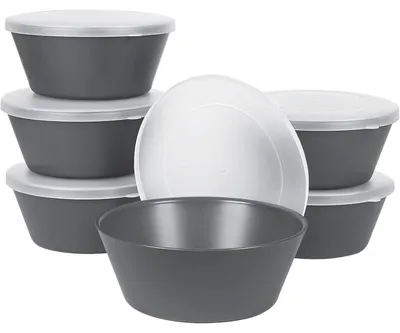 Immagine prodotto di Set di ciotole per cereali con coperchio, confezione da 6, capacità 750 ml, colore grigio, materiale plastico, adatte al lavaggio in lavastoviglie e all'uso nel microonde