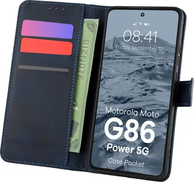 Produktbild von Handyhülle mit Klappe für Motorola Moto G86 Power 5G, Bizon Case Pocket, Dunkelblau