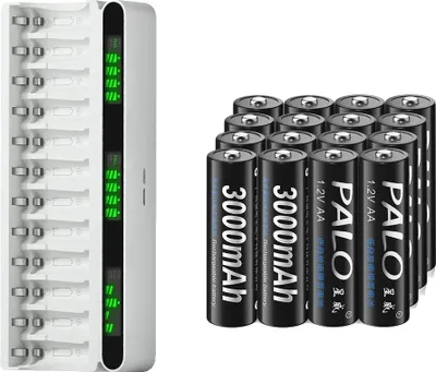 Obrázek produktu pro Sada dobíjecích baterií, inteligentní nabíječka LCD, kapacita 3000 mAh, 16AA 1 nabíječka