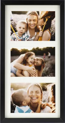 Produktbild von bd-art Mehrfach Bilderrahmen Schwarz 18x35 cm mit Creme Passepartout für 3 Fotos je 10x15 cm (Sichtmaß 9x14 cm), MDF, Modern, zur Wandmontage (hoch/quer), für Zuhause oder Büro