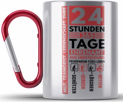 Produktbild von Trendation - Freiwillige Feuerwehr Edelstahl Tasse Karabiner geschenk Feuerwehrmann (Rot)