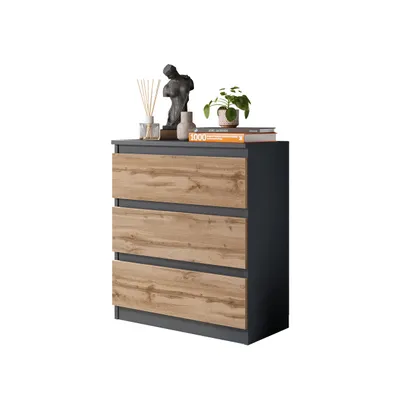 Zdjęcie produktu dla Komoda 60 Cm Antracyt / Dąb Wotan 3 Szuflady Salon, Sypialnia