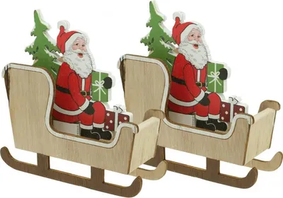 Produktbild von Deko Schlitten mit Weihnachtsmann für festliche Weihnachtsdekoration, 2 Stück