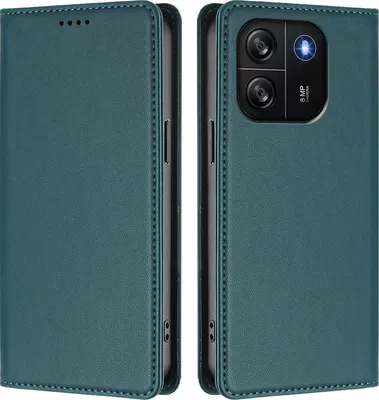 Image de Étui en cuir pour Blackview Wave 6C, étui à rabat magnétique en cuirPolyuréthaneavec support, vert