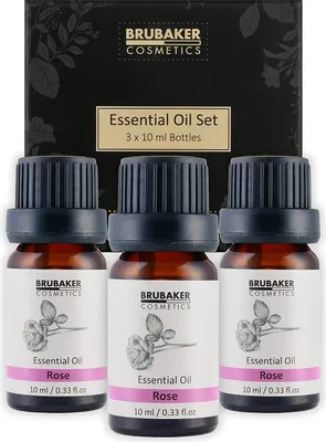 Produktbild von BRUBAKER 3er-Set Rosen Öl - Weiblichkeit, Sinnlichkeit & Anti-Aging - Ätherische Öle Aromatherapie Geschenkset 3 x 10 ml Rosenöl Naturrein & Vegan