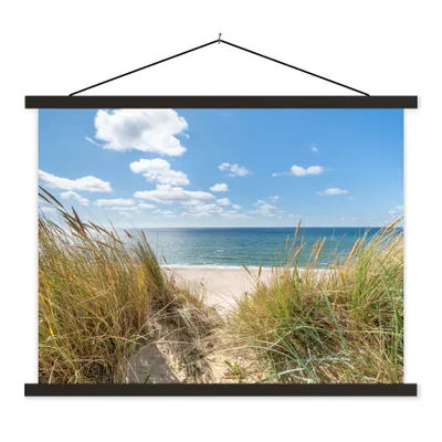 Produktbild von MuchoWow® Textilposter Düne - Gras - Meer - Strand 150x113 cm mit holzfarbenen Rahmen - Poster