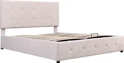 Produktbild von Flieks Polsterbett 140x200cm mit Lattenrost, Bettkasten und Kopfteil, Boxspringbett Samtstoff für Erwachsenen Ehe, Weiß