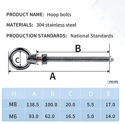Augenschrauben M6 x 60 mm - 12 Stück Edelstahl 304