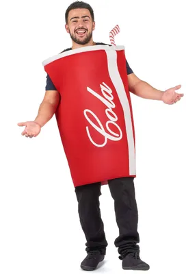 A man wearing a cola cup costume.