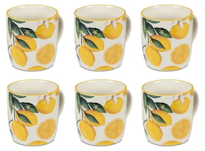 Produktbild von 6er Set Becher Fresh Lemon Zitronen für 325ml weiß gelb Porzellan Formano S25