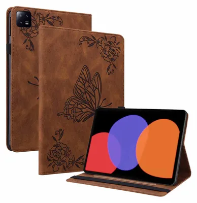 Obrázek produktu pro Pro Xiaomi Pad 6 / 6 Pro – hnědé pouzdro z umělé kůže ve tvaru motýla