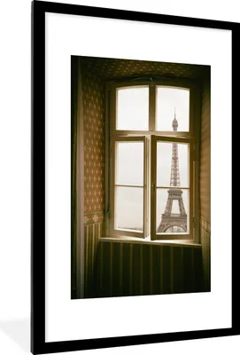 Produktbild von MuchoWow® MuchoWow® Gerahmtes Poster Blick auf den Eiffelturm in Paris 60x90 cm - Poster mit zchwarzem Bilderrahmen - Dekoration - Wandposter Wohnzimmer - Hochwertig