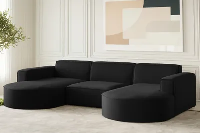 Produktbild von Wohnlandschaft U-Form Sofa PALMA in Stoff Opera Velvet Schwarz