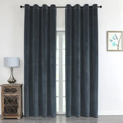 Produktbild von Samtvorhang 140 x 245 cm mit Öse wasserabweisend dunkelgrau - 140 x 245 cm