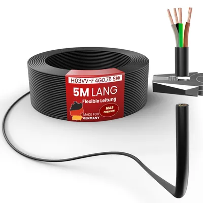 Produktbild von 5m Kunststoffschlauchleitung H03VV-F 4G0,75 Schwarz Leitung Gerätekabel