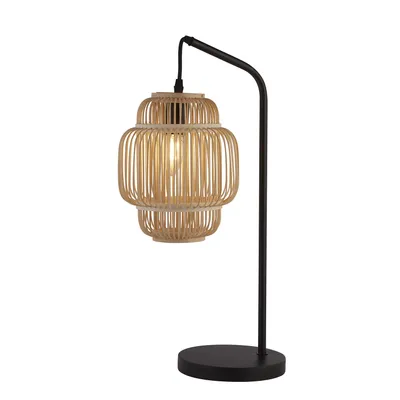 Obrázok produktu pre Súčasná stolová lampa Java Steel Black Wood 1 Light E27