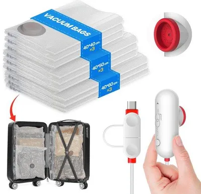 Obrázok produktu pre Elektrické a ručné kompresné vrecká na oblečenie, 12 ks, 3 veľkosti, rýchla kompresia