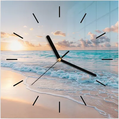 Produktbild von Wanduhr aus Glas mit Motiv Sonnenaufgang Strand- 30 x 30 cm - inkl. Aufhängesystem