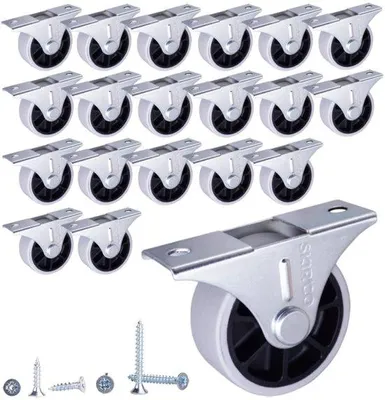 Image de Roulettes en caoutchouc de 40 mm pour meubles, lot de 20, sans système d'encliquetage, avec vis