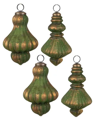 Imagen del producto de Juego de 4 adornos navideños esféricos de Clayre & Eef, de vidrio, en color marrón y verde, con un diámetro de 9/8 cm