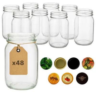 Image de ART TWIST HOME Bocaux de conservation avec couvercle à vis 48 x 900 ml – Bocaux de conservation Récipients en verre Polyvalents Robustes En verre épais - parfaits pour les confitures, le miel, les jus, les cornichons, les confitures et le stockage