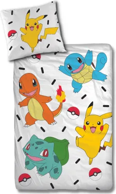 Produktbild von Pokemon Pikachu & Friends Bettwäsche 80x80 + 135x200 cm - 100% Baumwolle in Biber/Flanell