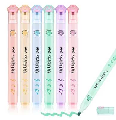Immagine prodotto di Set di 6 pennarelli fluorescenti a forma di zampa di gatto, colori pastello, adatti a bambini e adulti, dal design estetico