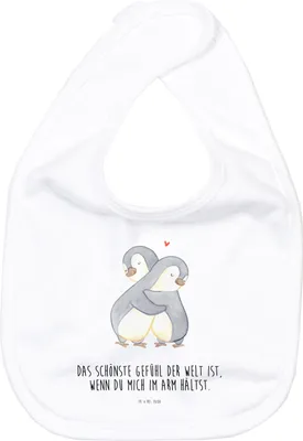 Produktbild von Mr. & Mrs. Panda Lätzchen Pinguine Kuscheln - Weiß - Geschenk, Valentinstag, für Partner, Freund, Babys, Freundin, Schlabberlatz, Babylätzchen, Sabberlätzchen, Frauen