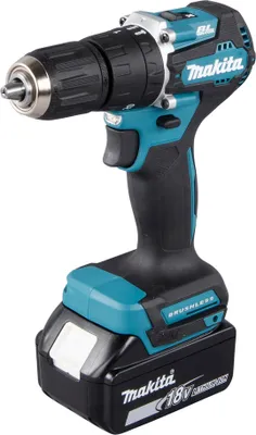 A cordless drill with a battery pack attached, shown against a white background.