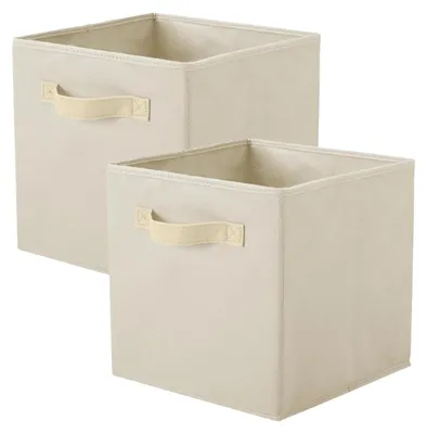 Obrázek produktu pro Úložná krabice - 2 skládací kostky - Robustní karton/Netkaná textilie - Rukojeti - Organizace pro oblečení/hračky - Úložný koš