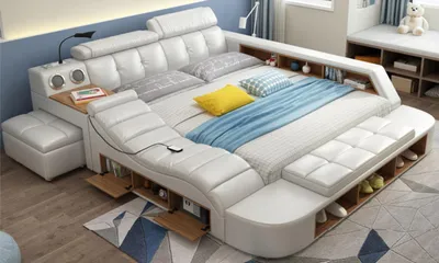 Obrázek produktu pro Design Bett XXL Big Betten Leder Polster Hotel 180x200cm Multifunktion Regal USB