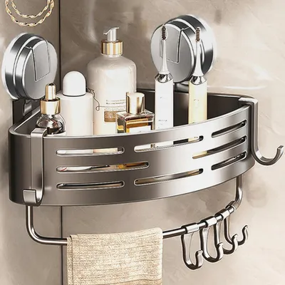 Produktbild von Duschablage Ohne Bohren Ecke, Duschkorb Saugnapf Edelstahl Dreieck, Duschrega Edelstahl, Duschregal Ecke, Eck-Duschregal, Abnehmbarer Organizer-Korb, Rostfrei, Großes Eckregal