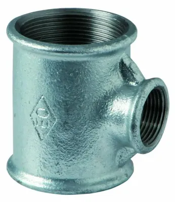 Obrázok produktu pre Znížená T-rúrka z pozinkovanej liatiny 2" x 1" 1/4 x 2"