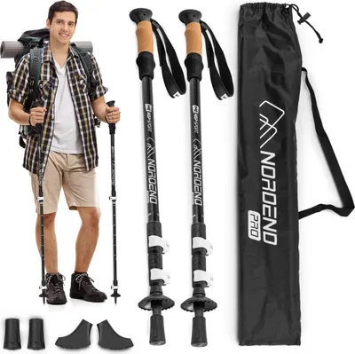Produktbild von Hop-Sport Trekkingstöcke HS-P145TP Nordic Walking Wanderstöcke Anti Schock Teleskop Kork - Schwarz