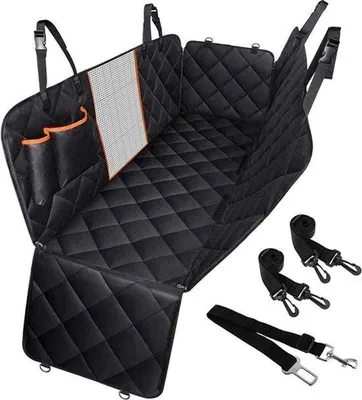 Image de Housse de siège de voiture en tissu imperméable, pour la banquette arrière, avec filet et poches latérales.