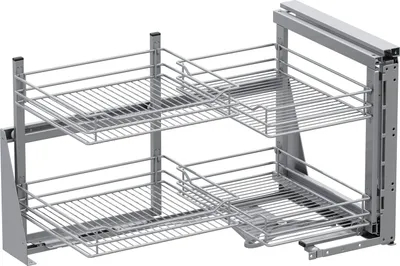 Produktbild von Vauth-Sagel VS Cor Fold Eckschrank Auszug rechts Classic - Set für Küchenunterschränke mit KB 900mm - Korbablage aus Stahldraht, Stahl pulverbeschichtet silberfärbig