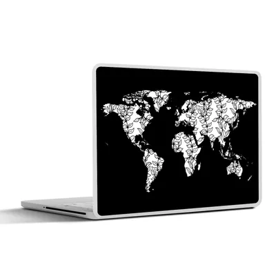 Produktbild von MuchoWow® Laptop Aufkleber Sticker Cover Weltkarte - Schwarz - Weiß - Blätter 25x18 cm - Laptop-Deko