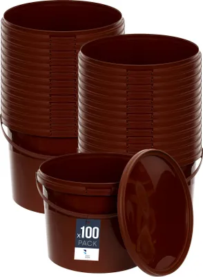 Produktbild von BenBow Eimer mit Deckel 10L x100 Braun - lebensmittelecht, stabil, luftdicht, auslaufsicher, geruchsneutral - Plastikeimer mit Henkel – leer