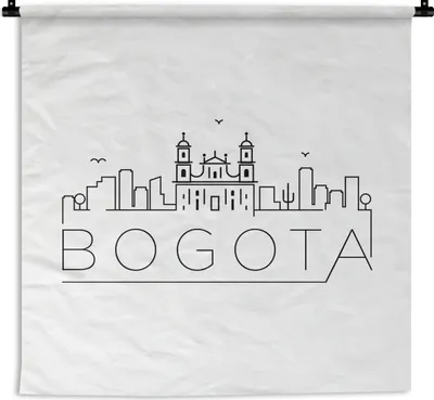 Produktbild von MuchoWow® Wandteppich Wandbehang Skyline "Bogota" schwarz auf weiß 150x150 cm Tapisserie Dekoration Wandtuch - Wohnaccessoires - Modernes