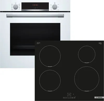 Produktbild von Herdset BOSCH Backofen weiß EcoClean + Induktionskochfeld Booster autark 60cm
