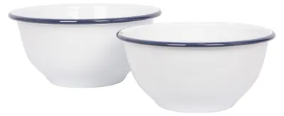 Produktbild von 2pc Blau Weiß Emaille-Rührschüssel-Set - Tief Metall Verschachtelung Küche Backen Kochen Salat Einfach Lagerung Essen Schüsseln - Von Argon Ta