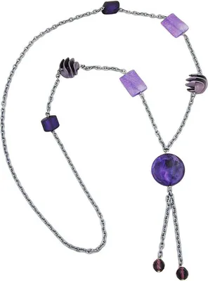 Produktbild von Kette Kunststoffperlen lila-flieder-grau-marmoriert Alu-Ankerkette grau 95cm Gallay Schmuckgroßhandel