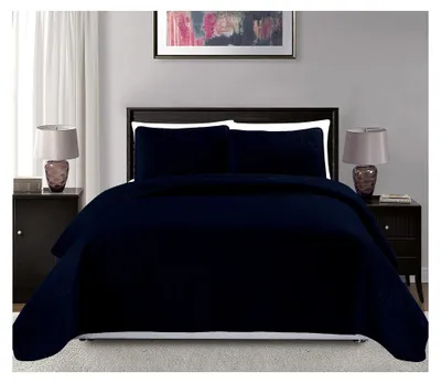 Produktbild von 3-teiliges Tagesdecken-Set für Queensize-Bett in Marineblau mit Diamantenprägung