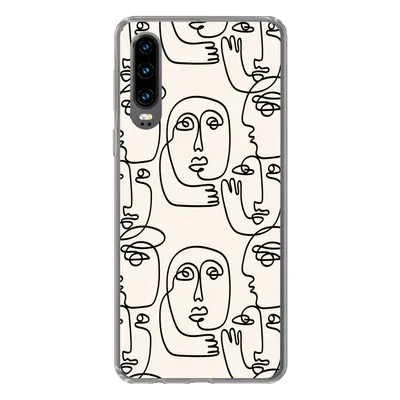 Produktbild von MuchoWow® Handyhülle Schutzhülle Hülle für Huawei P30 Gesicht - Muster - Strichzeichnung Silikon Softcase Handy Hülle - Kartenbesitzer