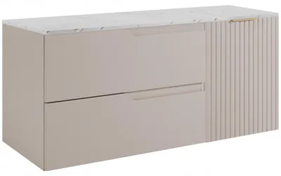 Produktbild von RODAN | Waschbeckenunterschrank Kaschmir 120 cm - Tischplatte in Weißmarmoroptik - 2 Schubladen - Hängend - MDF - Schrank mit 1 Tür - MODERN