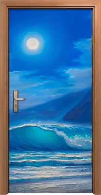 Produktbild von Türposter 90x200 cm Türaufkleber Türtapete Türfolie Klebefolie Nachtsturm auf dem Meer welle Malerei