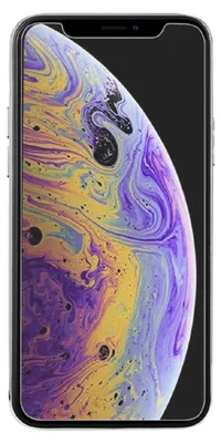 A close-up of an iPhone with a colorful, abstract wallpaper.