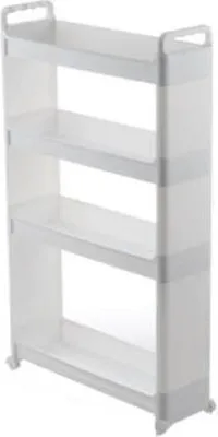 Produktbild von Schmales Aufbewahrungsregal 4 Ebenen auf Rädern - Kunststoff Nischenregal für Küche / Bad - platzsparender - Weiß - Decopatent